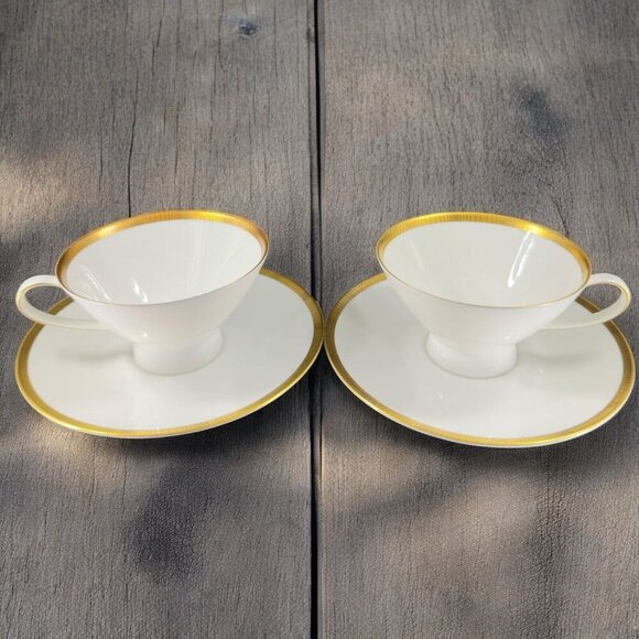 Rosenthal Germany 3680 White Gold Band Black Lines Tea Cup And Saucer Set 2 VTG - Picture 2 of 16